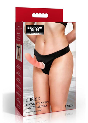 Bedroom Bliss ChÃ©rie Thong Strap-On Panty Harness - Black - Large