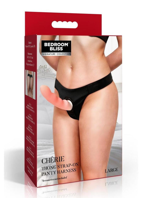 Bedroom Bliss ChÃ©rie Thong Strap-On Panty Harness - Black - Large