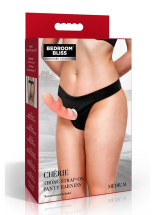 Bedroom Bliss ChÃ©rie Thong Strap-On Panty Harness - Black - Medium