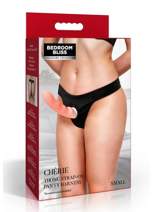 Bedroom Bliss ChÃ©rie Thong Strap-On Panty Harness - Black - Small