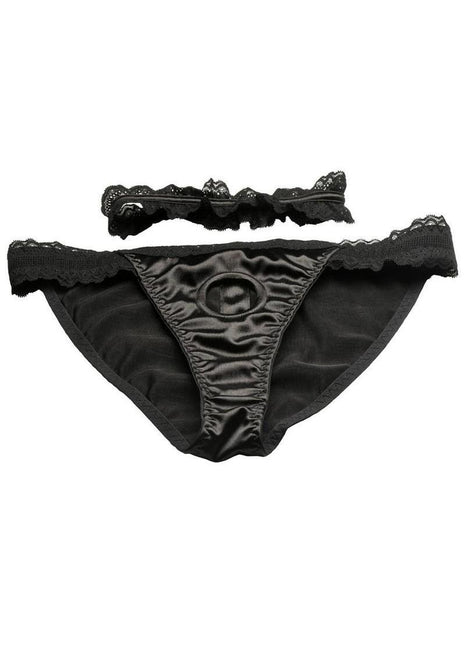 Bedroom Bliss Jolie Strap-On Panty Harness and Garter - Black - Large