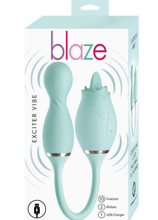 Blaze Exciter Rechargeable Silicone Dual Stimulating Vibrator - Aqua/Blue