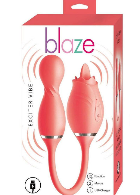 Blaze Exciter Rechargeable Silicone Dual Stimulating Vibrator - Coral/Orange