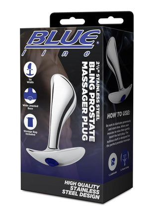 Blue Line Bling Prostate Massager Plug 2.5in - Stainless - Steel