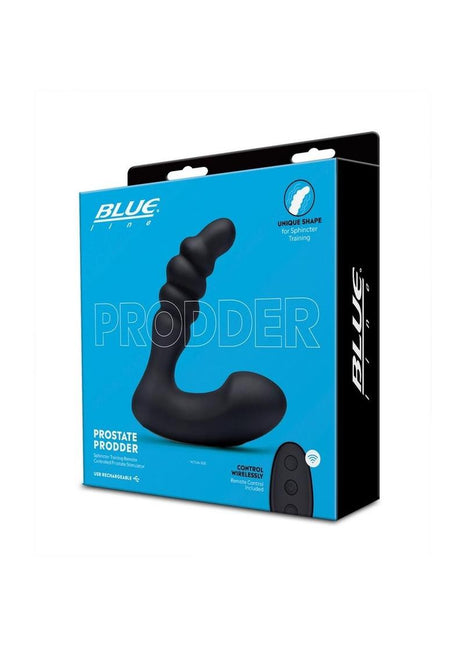 Blue Line Prodder Silicone Rechargeable Sphincter Training Remote Controlled Prostate Stimulator - Black