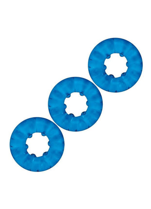 Blue Line Ribbed Rider Cock Ring - Blue - 3 Pack