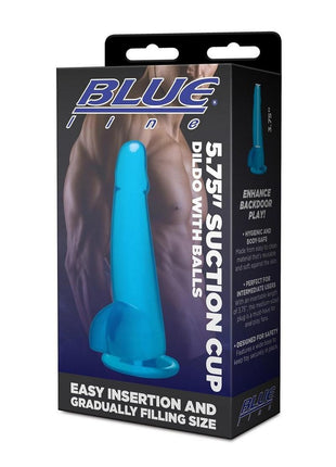 Blue Line Suction Cup Dildo with Balls - Blue - 5.75in