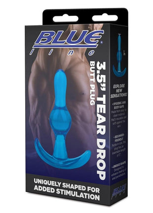 Blue Line Tear Drop Butt Plug - Blue - 3.5in