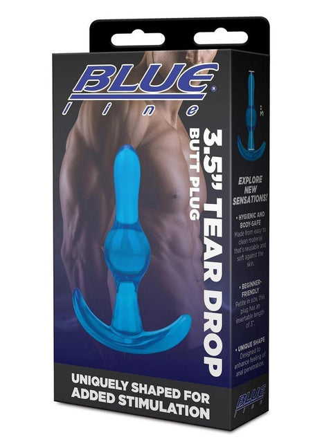 Blue Line Tear Drop Butt Plug - Blue - 3.5in