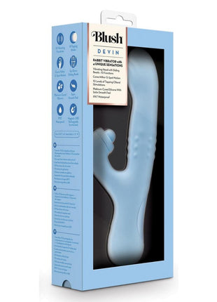 Blush Devin Rechargeable Silicone Rabbit Vibrator - Blue