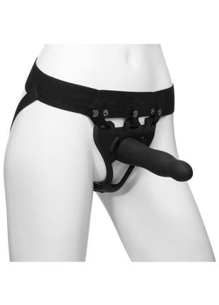 Body Extensions Be Daring Silicone Strap-On Harness with Hollow Dildo - Black - 7in - 2 Piece Kit