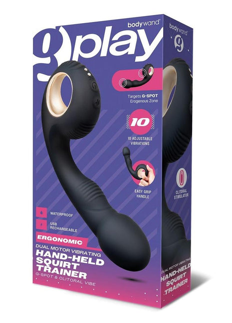 Bodywand G-Play Ergonomic Rechargeable Silicone Dual Motor Squirt Trainer Vibrator with Clitoral Stimulator - Black
