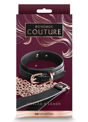 Bondage Couture Pu Leather Collar and Leash - Black