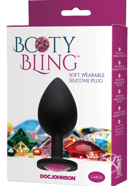 Booty Bling Jeweled Silicone Anal Plug - Pink - Large