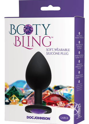 Booty Bling Jeweled Silicone Anal Plug - Purple - Large