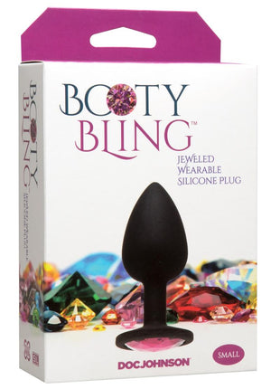 Booty Bling Jeweled Silicone Anal Plug - Pink - Small