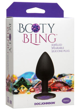 Booty Bling Jeweled Silicone Anal Plug - Purple - Small