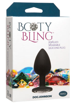 Booty Bling Jeweled Silicone Anal Plug - Silver - Small
