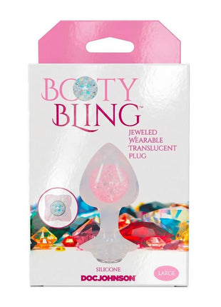 Booty Bling Jeweled Wearable Translucent Silicone Anal Plug - Clear - Large