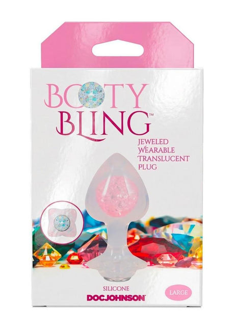 Booty Bling Jeweled Wearable Translucent Silicone Anal Plug - Clear - Large