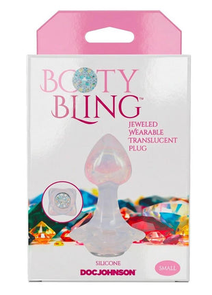 Booty Bling Jeweled Wearable Translucent Silicone Anal Plug - Clear - Small