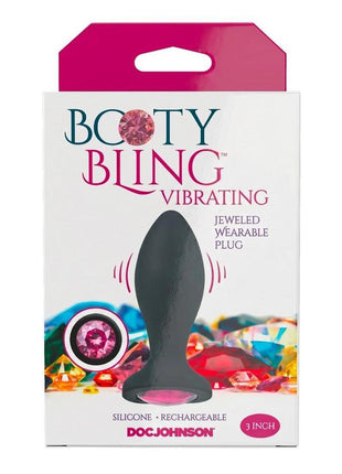 Booty Bling Jeweled Wearable Vibrating Silicone Plug - Pink - 3in