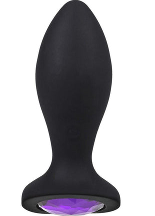 Booty Bling Jeweled Wearable Vibrating Silicone Plug - Purple - 3in