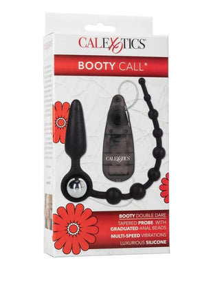 Booty Call Booty Double Dare Silicone Vibrating Butt Plug with Anal Beads - Black