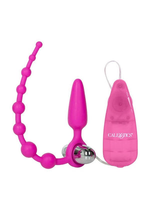 Booty Call Booty Double Dare Silicone Vibrating Butt Plug with Anal Beads - Pink