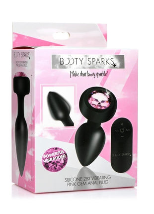 Booty Sparks 28x Rechargeable Silicone Vibrating Gem Anal Plug with Remote Control - Pink - Small