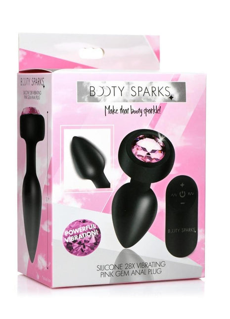 Booty Sparks 28x Rechargeable Silicone Vibrating Gem Anal Plug with Remote Control - Pink - Small