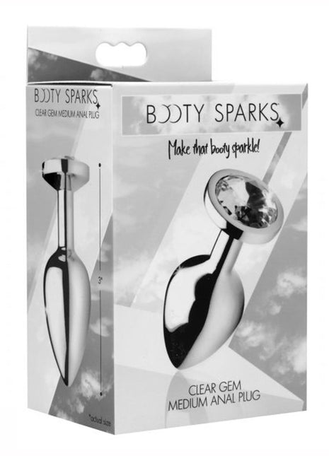 Booty Sparks Clear Gem Medium Anal Plug - Clear/Metal/Silver - Medium