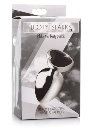 Booty Sparks Gemstones Black Heart Anal Plug - Black/Silver - Large