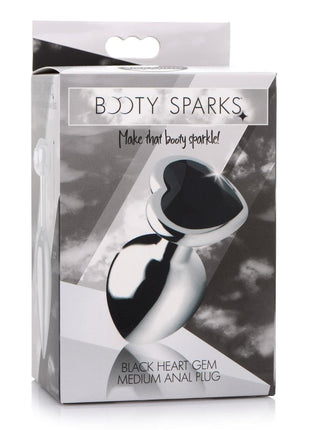 Booty Sparks Gemstones Black Heart Anal Plug - Black/Silver - Medium