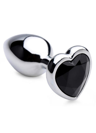 Booty Sparks Gemstones Black Heart Anal Plug - Black/Silver - Small