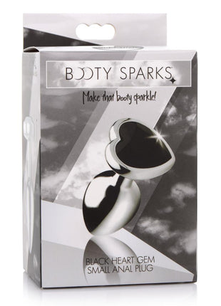 Booty Sparks Gemstones Black Heart Anal Plug - Black/Silver - Small