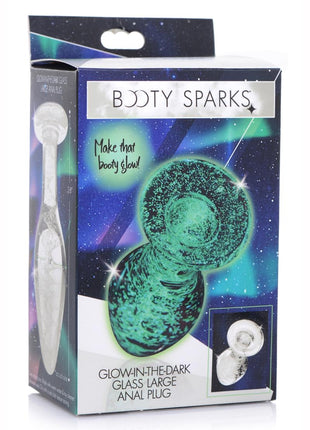 Booty Sparks Glow In The Dark Glass Anal Plug - Clear/Glow In The Dark - Large