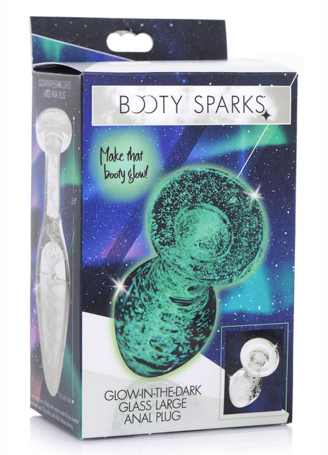 Booty Sparks Glow In The Dark Glass Anal Plug - Clear/Glow In The Dark - Large