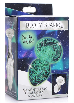 Booty Sparks Glow In The Dark Glass Anal Plug - Clear/Glow In The Dark - Medium