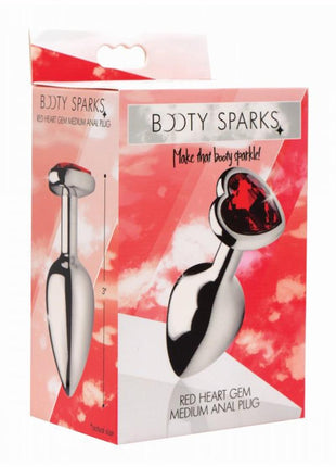 Booty Sparks Heart Gem Medium Anal Plug - Metal/Red - Small
