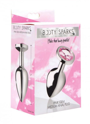 Booty Sparks Pink Gem Medium Anal Plug - Metal/Pink - Medium