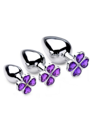 Booty Sparks Violet Flower Gem Anal Plug - Purple/Silver - Set