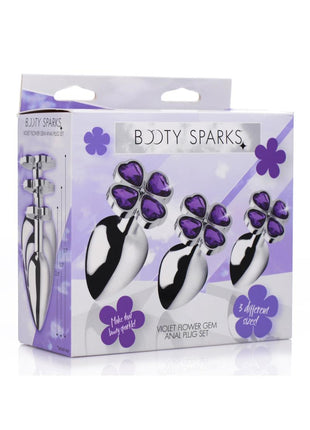 Booty Sparks Violet Flower Gem Anal Plug - Purple/Silver - Set