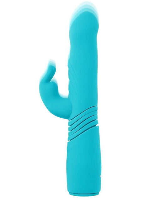 Bunny Hop Rechargeable Silicone Throbbing Rabbit Vibrator - Blue