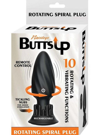 Butts Up Rotating Spiral Rechargeable Silicone Plug - Black