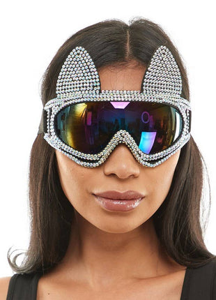 Silver Rhinestone Cat Goggles