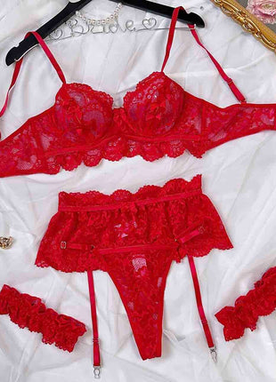 Ladies Floral Lace Bra & Garter Set