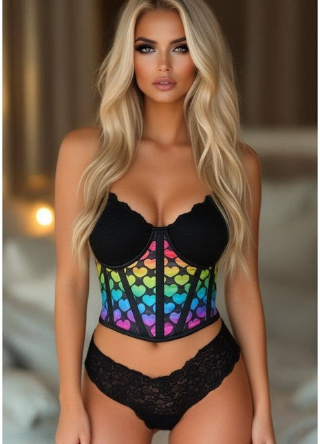 Plus Size Rainbow Hearts Satin Underwire Waist Cincher