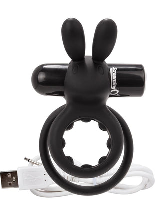 Charged Ohare Rechargeable Silicone Waterproof Rabbit Cock Ring - Black