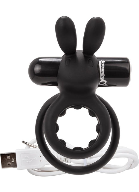 Charged Ohare Rechargeable Silicone Waterproof Rabbit Cock Ring - Black